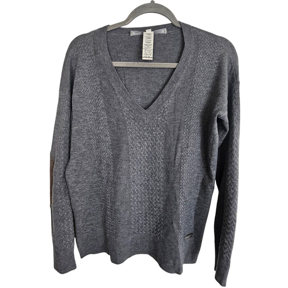 Noel Asmar Womens Wool Cashmere Sweater S Equestrain Elbow Patch Minimalist Gray